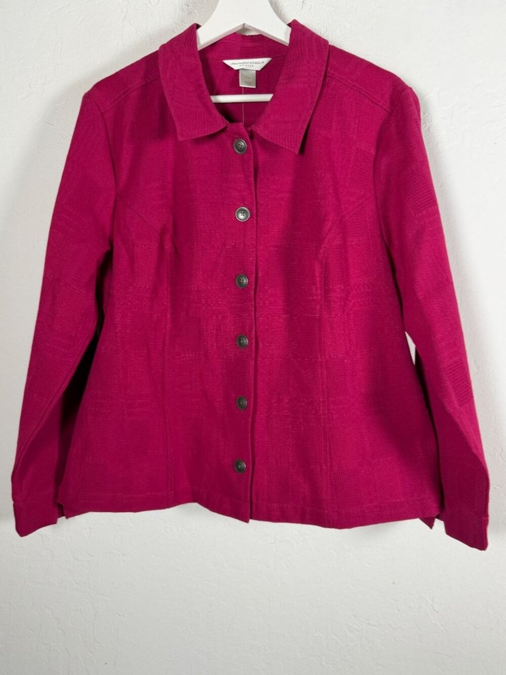 Christopher & Banks Petite Pink Textured Button-Up Jacket PXL Cotton Blend New